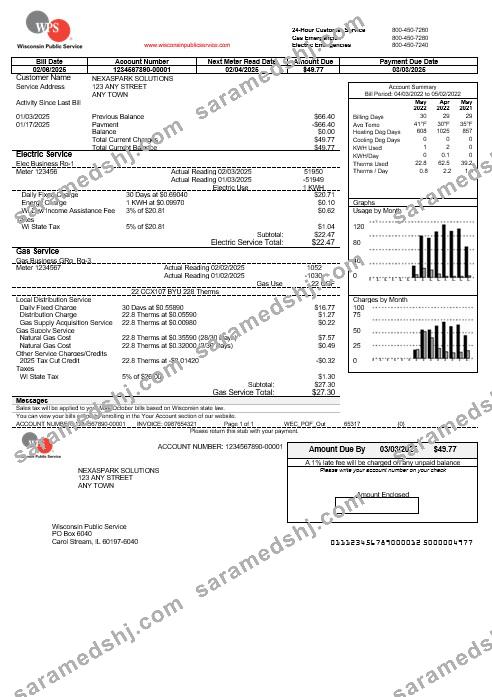 USA WPS business utility bill template in Word and PDF formats